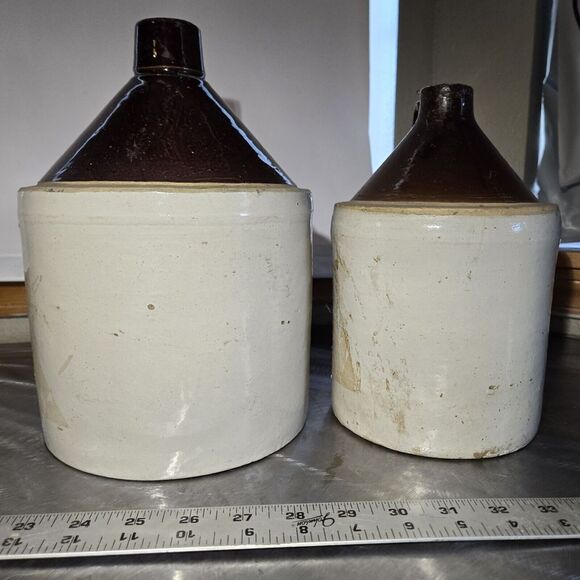 2 Antique Primitive Stoneware Pottery Crock Jug / Whiskey Moon shine - Picture 4 of 9